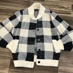 Liverpool Black & Off White Plaid Button Front Cardigan size S